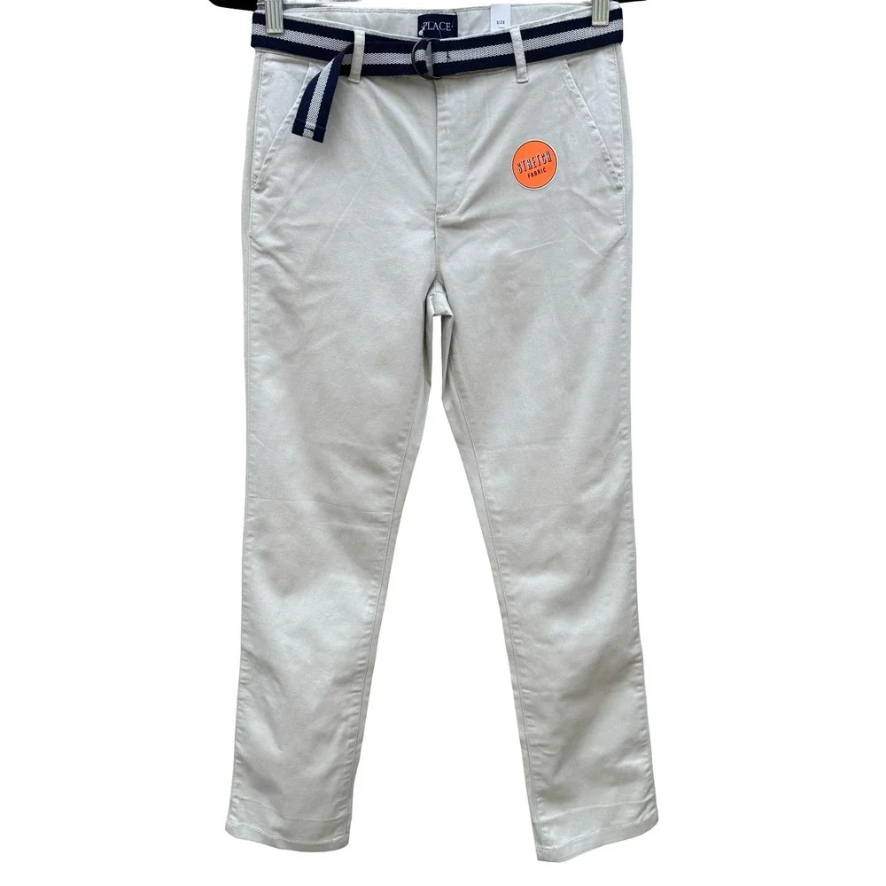 The Childrens‎ Place Girls Millstone Beige Stretch Chino Pants Belt Size 14 NEW